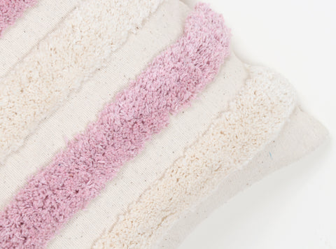 Hand Tufted Texture Boho Ivory and Pink Fringe Cushion Cover
