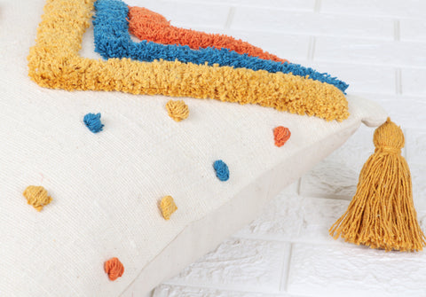 Set Of 3 Tufted Texture Boho Ivory Mustard Yellow Cushion Cover