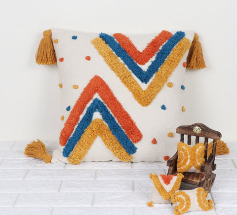 Set Of 3 Tufted Texture Boho Ivory Mustard Yellow Cushion Cover