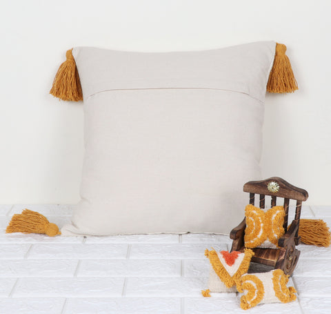 Tufted Texture Boho Ivory and Mustard Yellow Cushion Cover