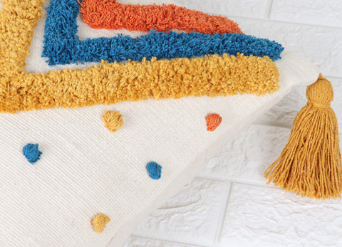 Set Of 3 Tufted Texture Boho Ivory Mustard Yellow Cushion Cover