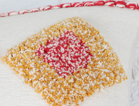 Hand Tufted Texture Boho Ivory and Yellow Fringe Cushion Cover
