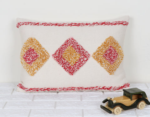 Hand Tufted Texture Boho Ivory and Yellow Fringe Cushion Cover