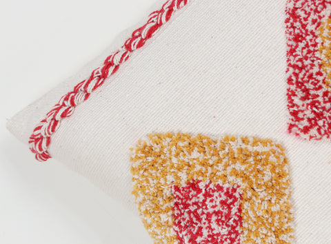 Hand Tufted Texture Boho Ivory and Yellow Fringe Cushion Cover