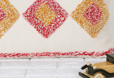 Hand Tufted Texture Boho Ivory and Yellow Fringe Cushion Cover