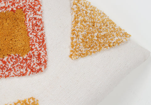 Hand Tufted Texture Boho Ivory and Mustard Yellow Fringe Cushion Cover