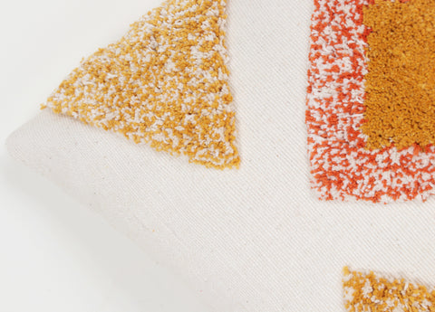Hand Tufted Texture Boho Ivory and Mustard Yellow Fringe Cushion Cover