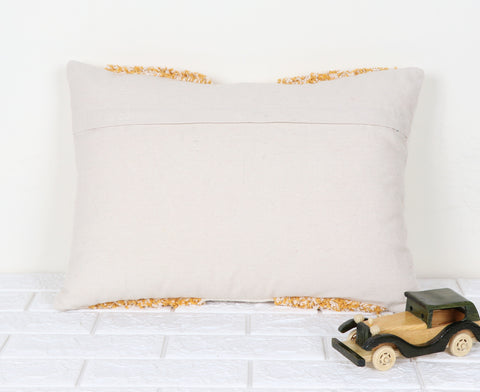 Hand Tufted Texture Boho Ivory and Mustard Yellow Fringe Cushion Cover