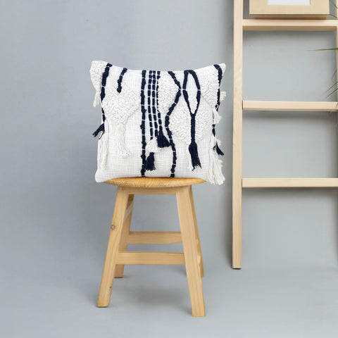 Tufted & Loop Texture Modern Black & White Tasseled Pillow