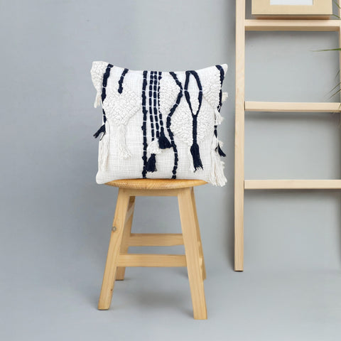 Set Of 2 Tufted & Loop Texture Modern Black & White Tasseled Pillow