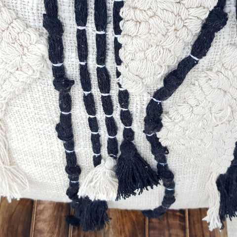 Set Of 2 Tufted & Loop Texture Modern Black & White Tasseled Pillow