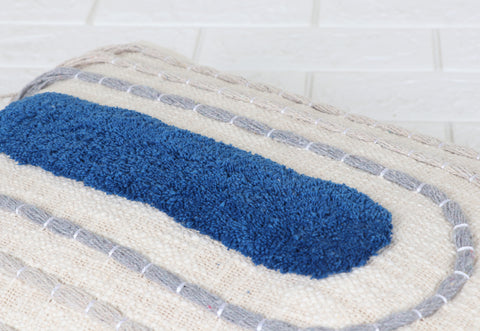 Tufted Texture Boho Ivory and Blue Tassel Cushion Cover