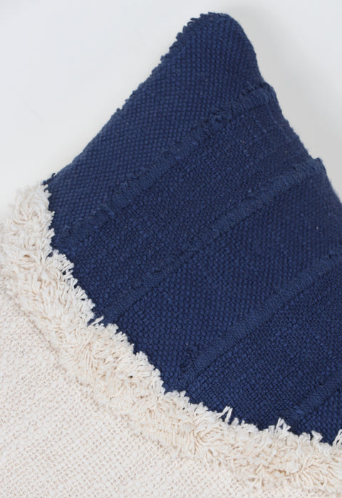 Set Of 3 Tufted Texture Boho with Patch Work Ivory Blue Tassel Cushion Cover