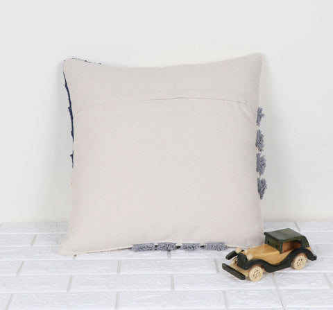 Set Of 3 Tufted Texture Boho with Patch Work Ivory Blue Tassel Cushion Cover