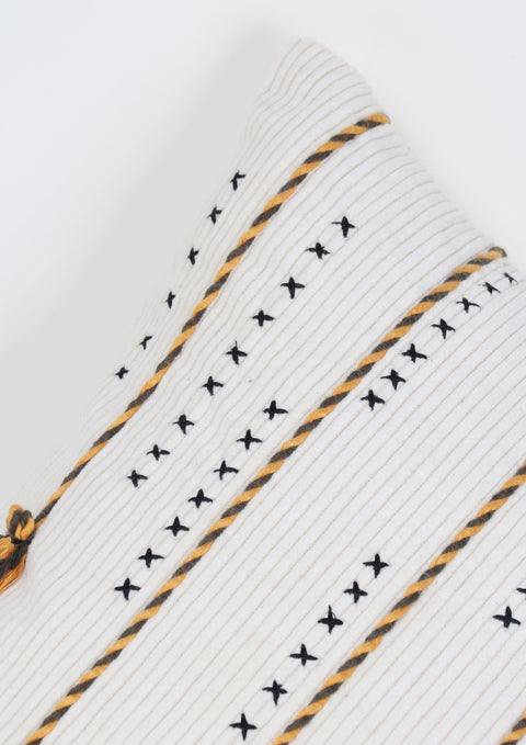 Set Of 3 Hand Tufted Texture Boho Ivory Mustard Yellow Fringe Cushion Cover