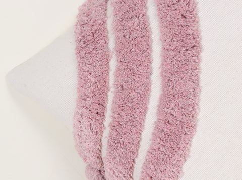 Hand Tufted Texture Boho Ivory and Pink Fringe Tassel Cushion Cover