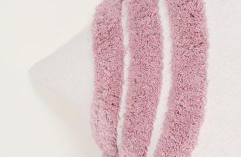 Hand Tufted Texture Boho Ivory and Pink Fringe Tassel Cushion Cover