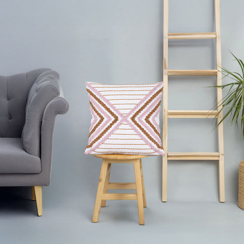 Hand Tufted Texture Boho Ivory and Pink Cushion Cover