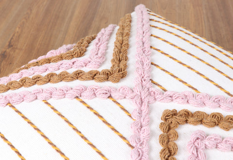 Set Of 2 Hand Tufted Texture Boho Ivory Pink Cushion Cover