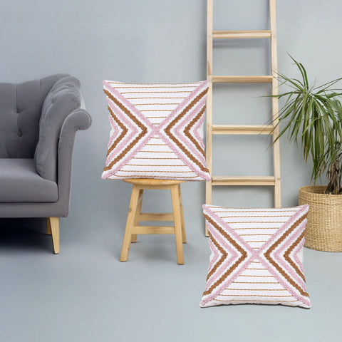 Set Of 2 Hand Tufted Texture Boho Ivory Pink Cushion Cover