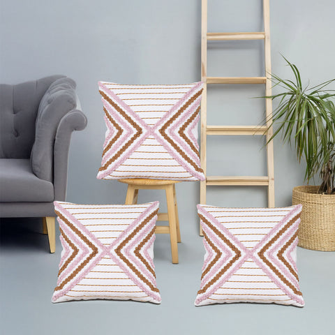 Set Of 3 Hand Tufted Texture Boho Ivory Pink Cushion Cover