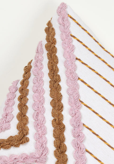 Set Of 2 Hand Tufted Texture Boho Ivory Pink Cushion Cover