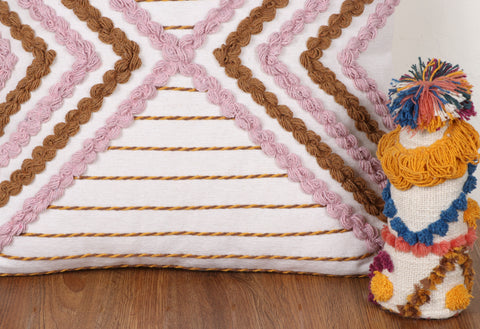 Set Of 3 Hand Tufted Texture Boho Ivory Pink Cushion Cover