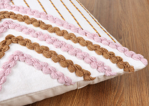 Hand Tufted Texture Boho Ivory and Pink Cushion Cover