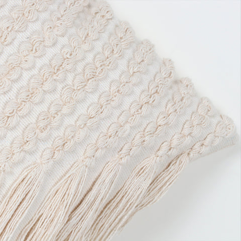 Set Of 3 Hand Tufted Texture Boho Ivory Stripe Fringe Cushion Cover