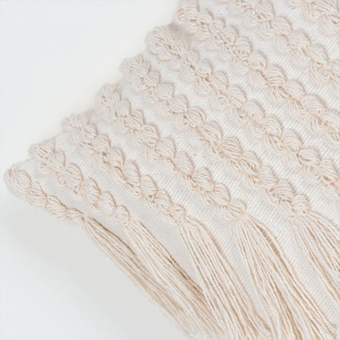 Set Of 2 Hand Tufted Texture Boho Ivory Stripe Fringe Cushion Cover