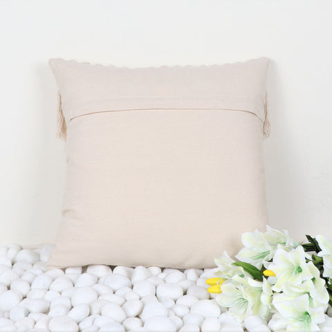 Set Of 2 Hand Tufted Texture Boho Ivory Stripe Fringe Cushion Cover