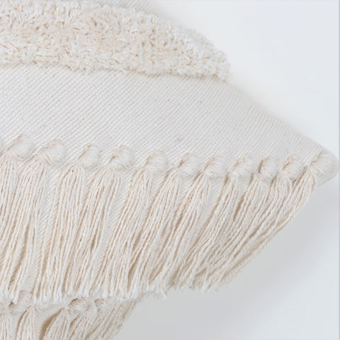 Set Of 2 Hand Tufted Texture Boho Ivory Stripe Fringe Cushion Cover