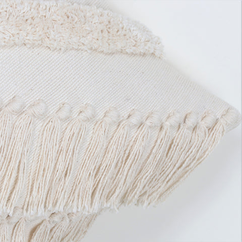 Hand Tufted Texture Boho Ivory Stripe Fringe Cushion Cover