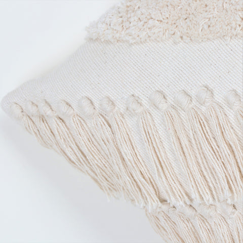 Set Of 2 Hand Tufted Texture Boho Ivory Stripe Fringe Cushion Cover