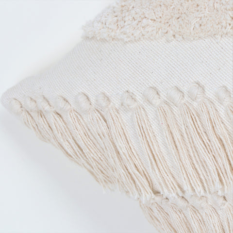 Hand Tufted Texture Boho Ivory Stripe Fringe Cushion Cover