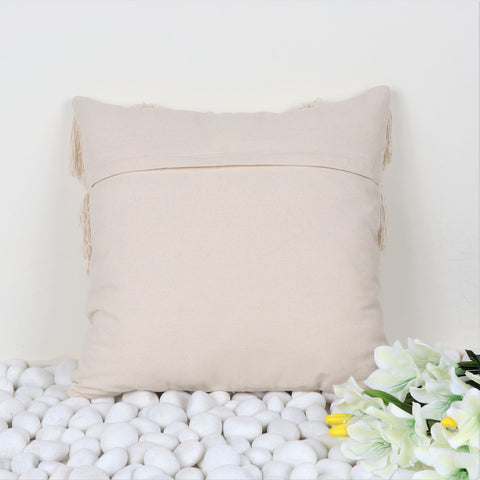 Set Of 2 Hand Tufted Texture Boho Ivory Stripe Fringe Cushion Cover