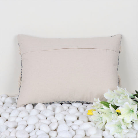 Hand Loom Woven Texture Boho Gray and Ivory Stripe Fringe Cushion Cover