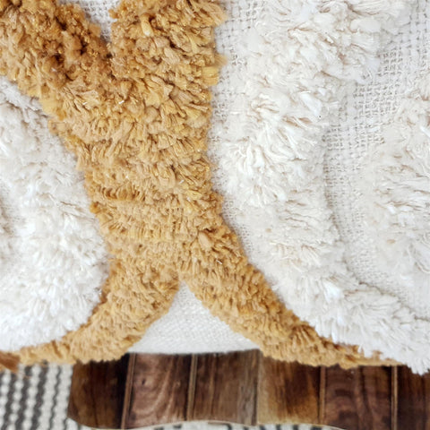 Set Of 3 Tufted Texture Boho Ivory Mustard Pillow With Tassels