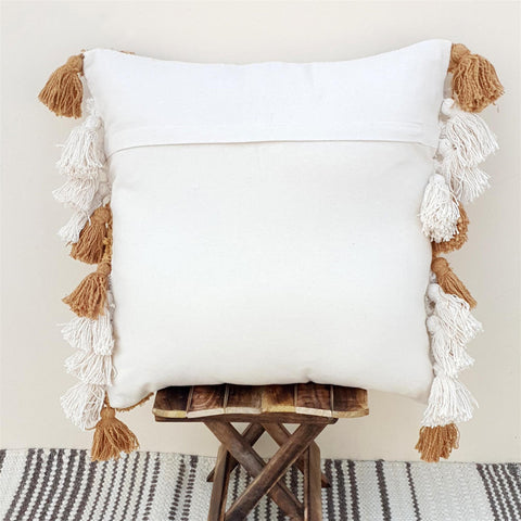 Tufted Texture Boho Ivory Mustard Pillow With Tassels