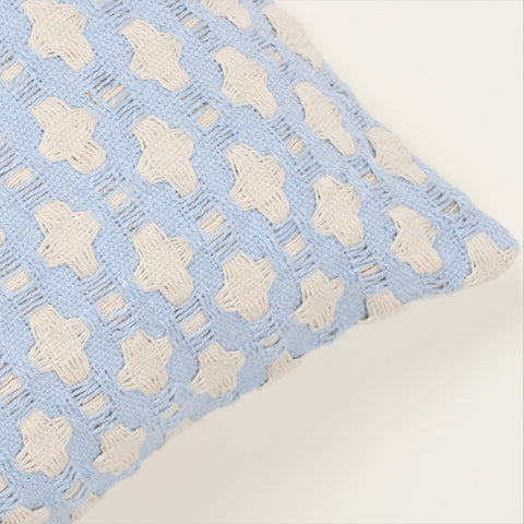 Set Of 3 Hand Loom Woven Texture Boho Blue Ivory Stripe Fringe Cushion Cover