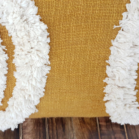 Tufted Texture Boho Mustard Ivory Lumbar Pillow With Tassels