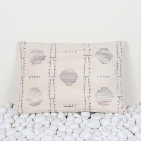 Hand Tufted Texture Boho Blue and Gray Stripe Fringe Cushion Cover