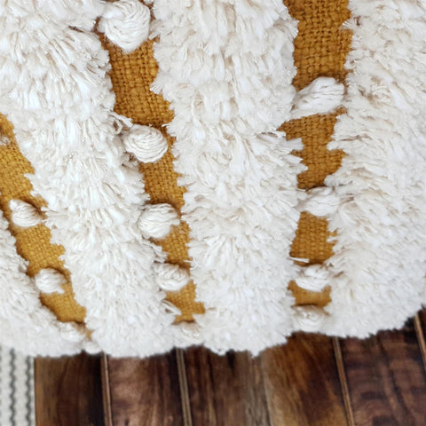 Set Of 3 Tufted Texture Boho Stripe Ivory Mustard Pillow