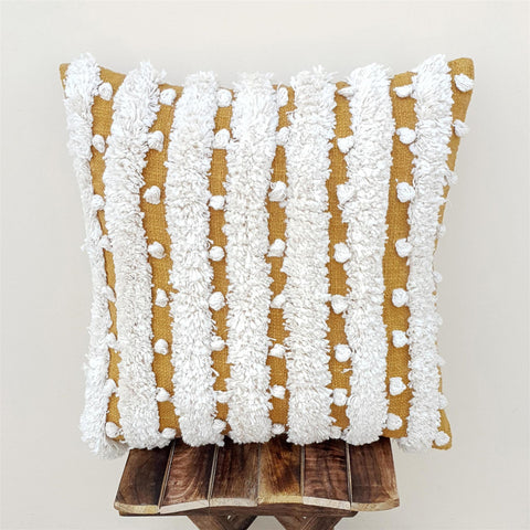 Tufted Texture Boho Stripe Ivory Mustard Pillow