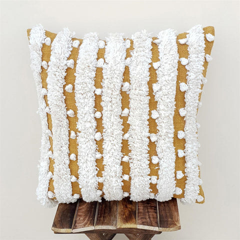 Set Of 2 Tufted Texture Boho Stripe Ivory Mustard Pillow