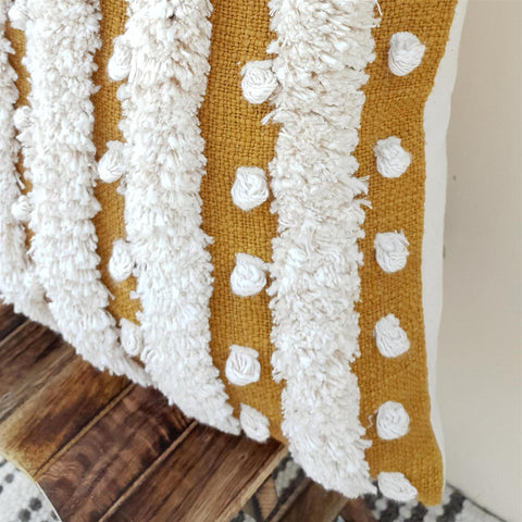 Set Of 3 Tufted Texture Boho Stripe Ivory Mustard Pillow