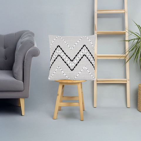Set Of 2 Hand Loom Woven Texture Boho Gray Black Cushion Cover