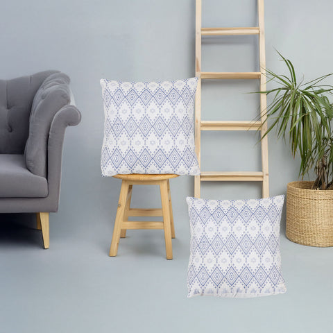 Set Of 2 Hand Loom Woven Texture BLue White Cushion Cover