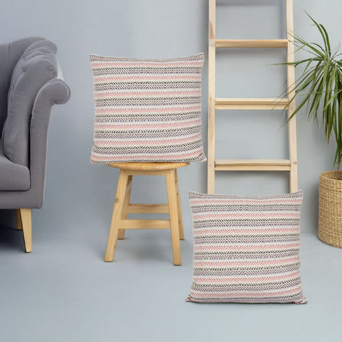 Set Of 2 Hand Loom Woven Texture Boho Off-White Beige Cushion Cover