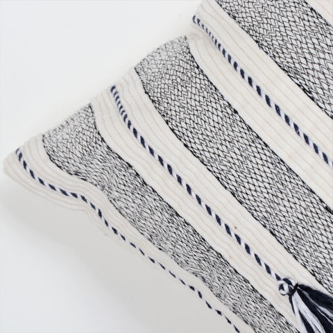 Set Of 3 Hand Loom Woven Texture Boho Black Off-White Cushion Cover